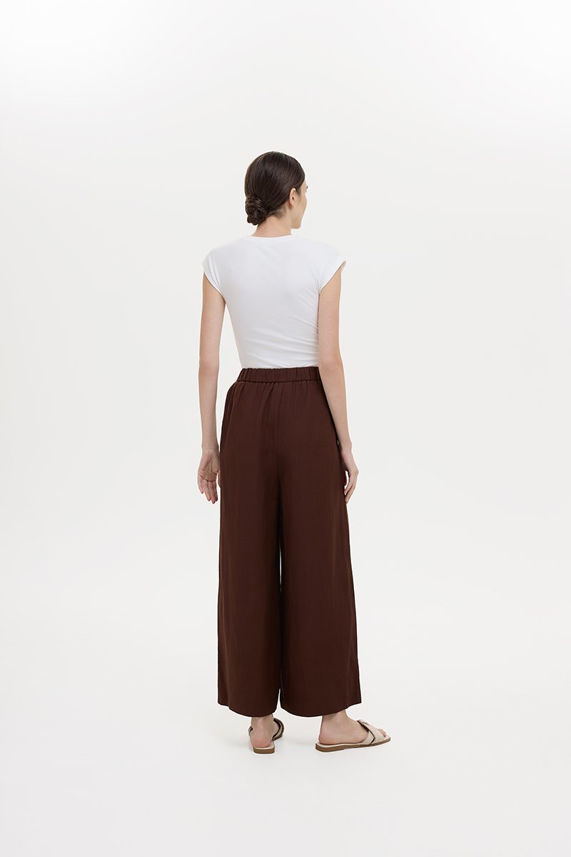 HARLEY ELASTIC WAISTBAND WIDE LEG LINEN PANTS