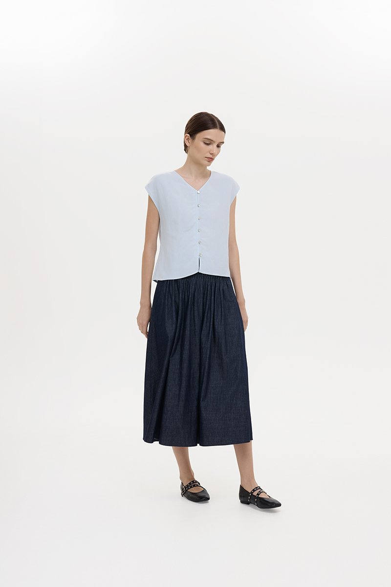 MIKELLE BUTTONDOWN LINEN TOP