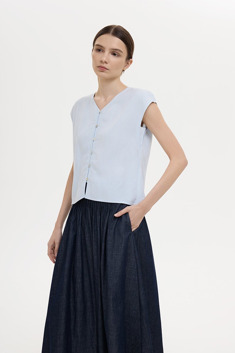 MIKELLE BUTTONDOWN LINEN TOP