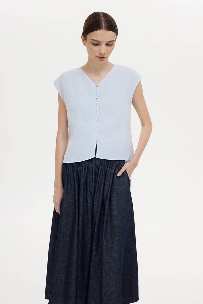 MIKELLE BUTTONDOWN LINEN TOP