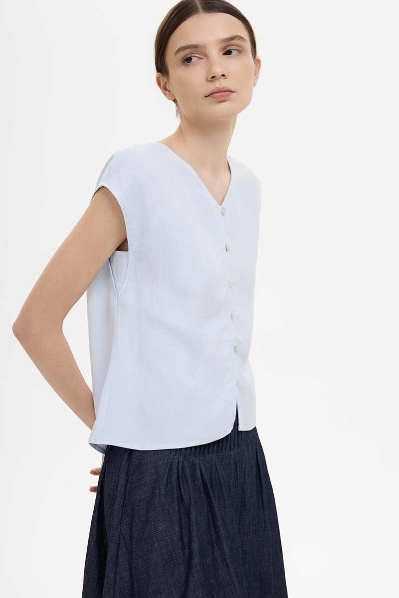 MIKELLE BUTTONDOWN LINEN TOP