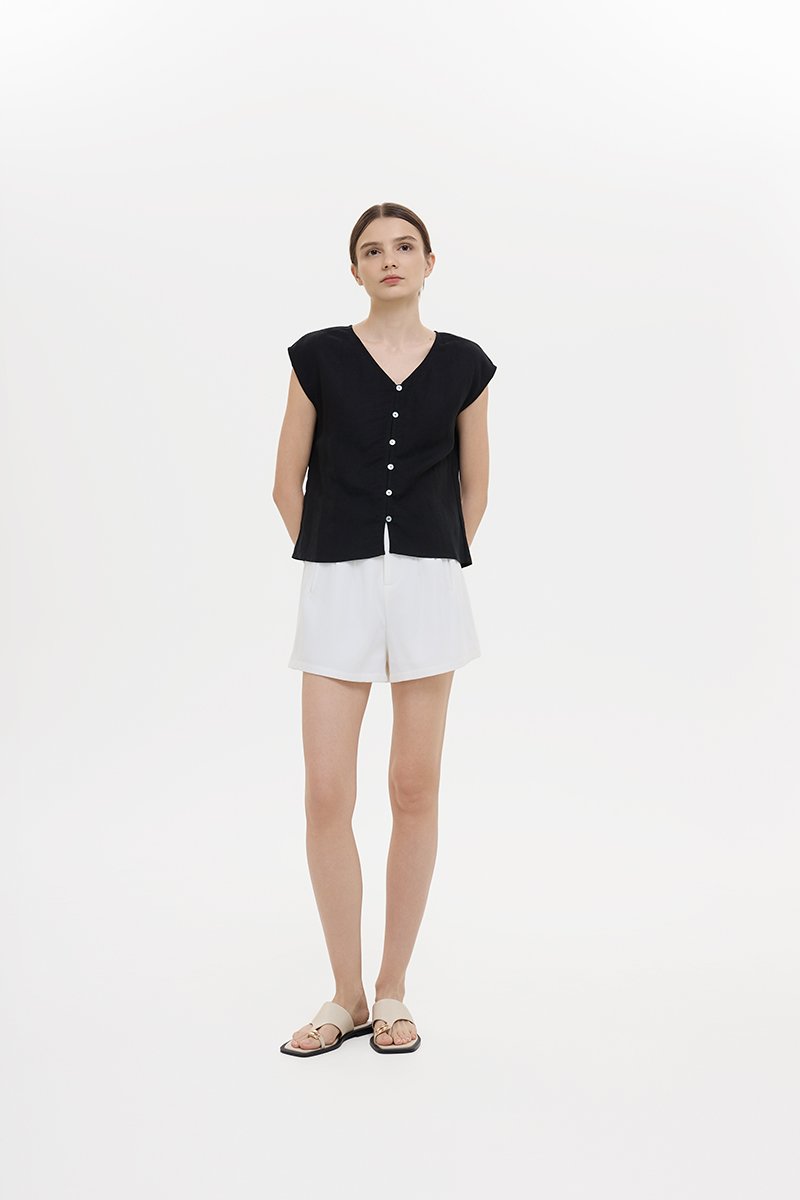 MIKELLE BUTTONDOWN LINEN TOP