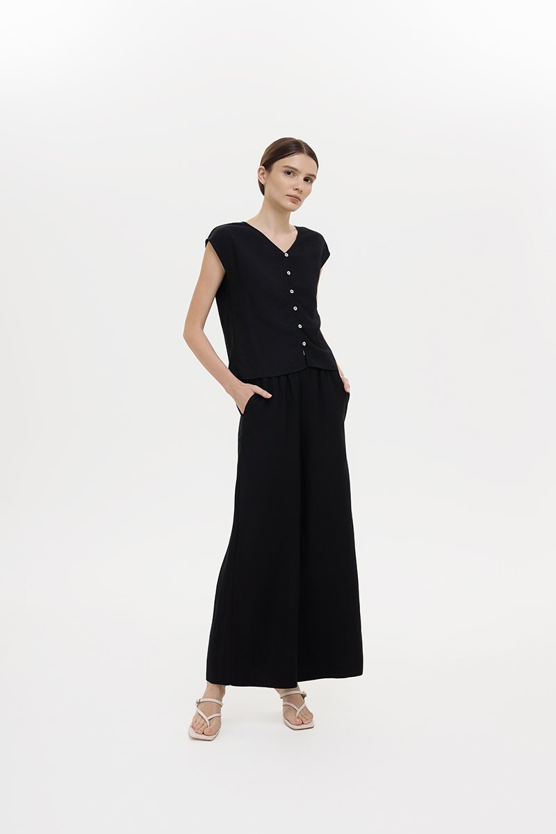 MIKELLE BUTTONDOWN LINEN TOP