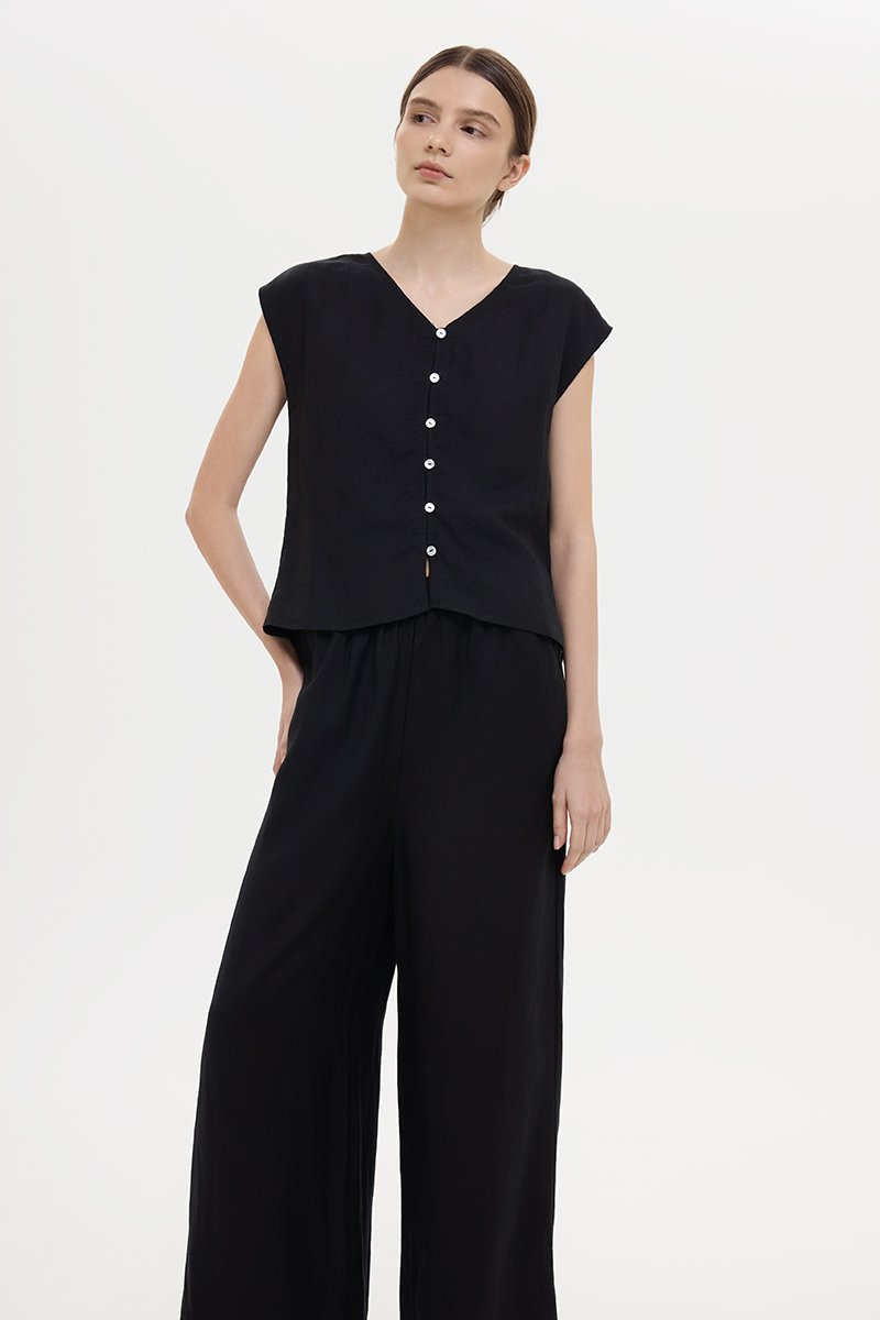 MIKELLE BUTTONDOWN LINEN TOP