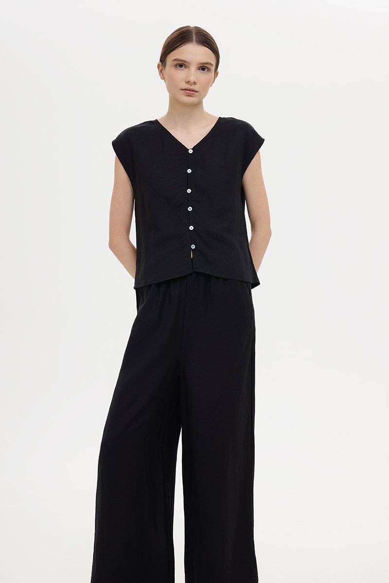 MIKELLE BUTTONDOWN LINEN TOP