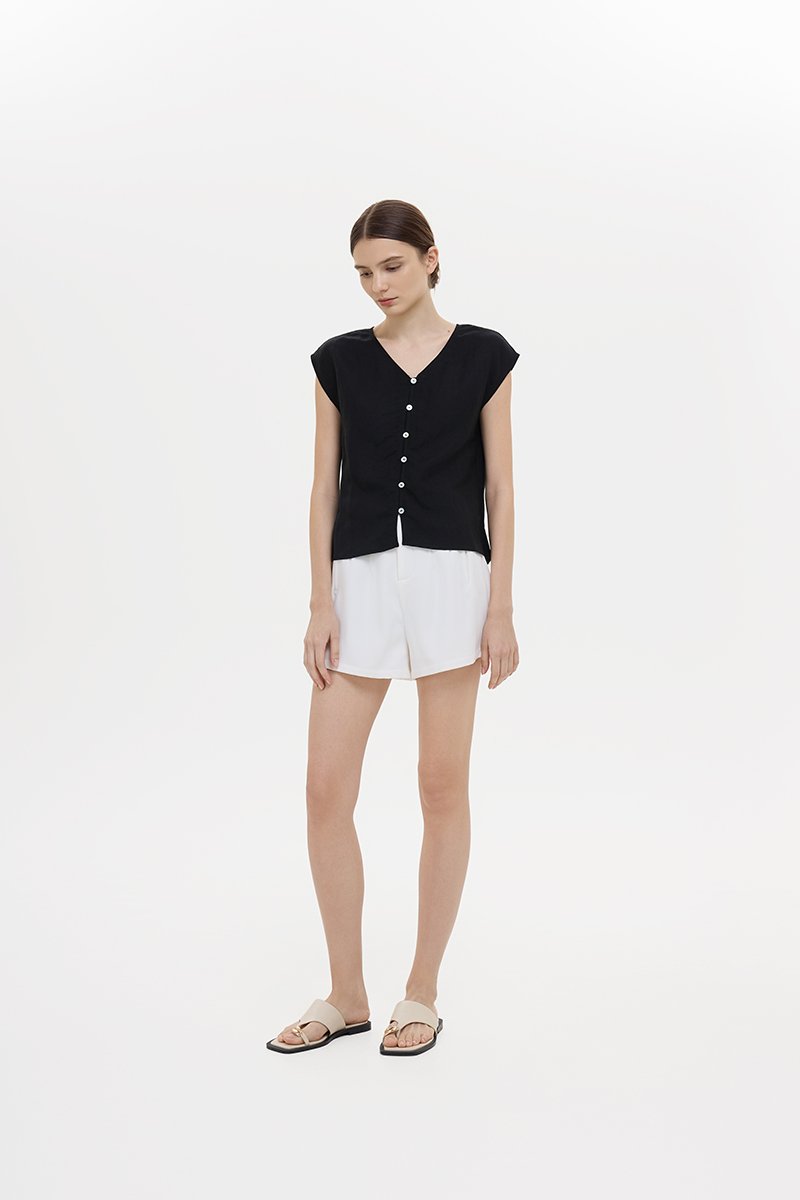 MIKELLE BUTTONDOWN LINEN TOP