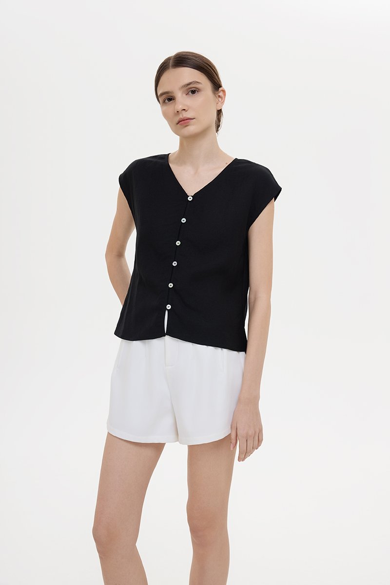 MIKELLE BUTTONDOWN LINEN TOP
