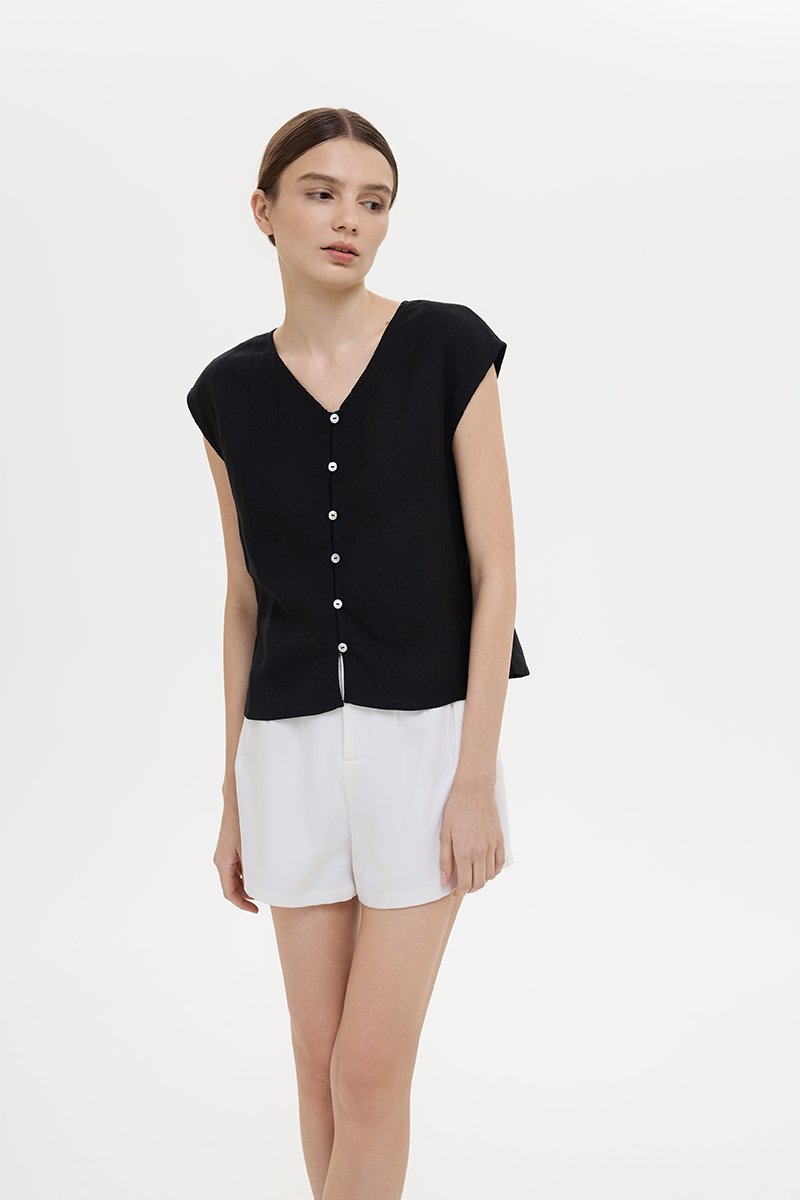 MIKELLE BUTTONDOWN LINEN TOP