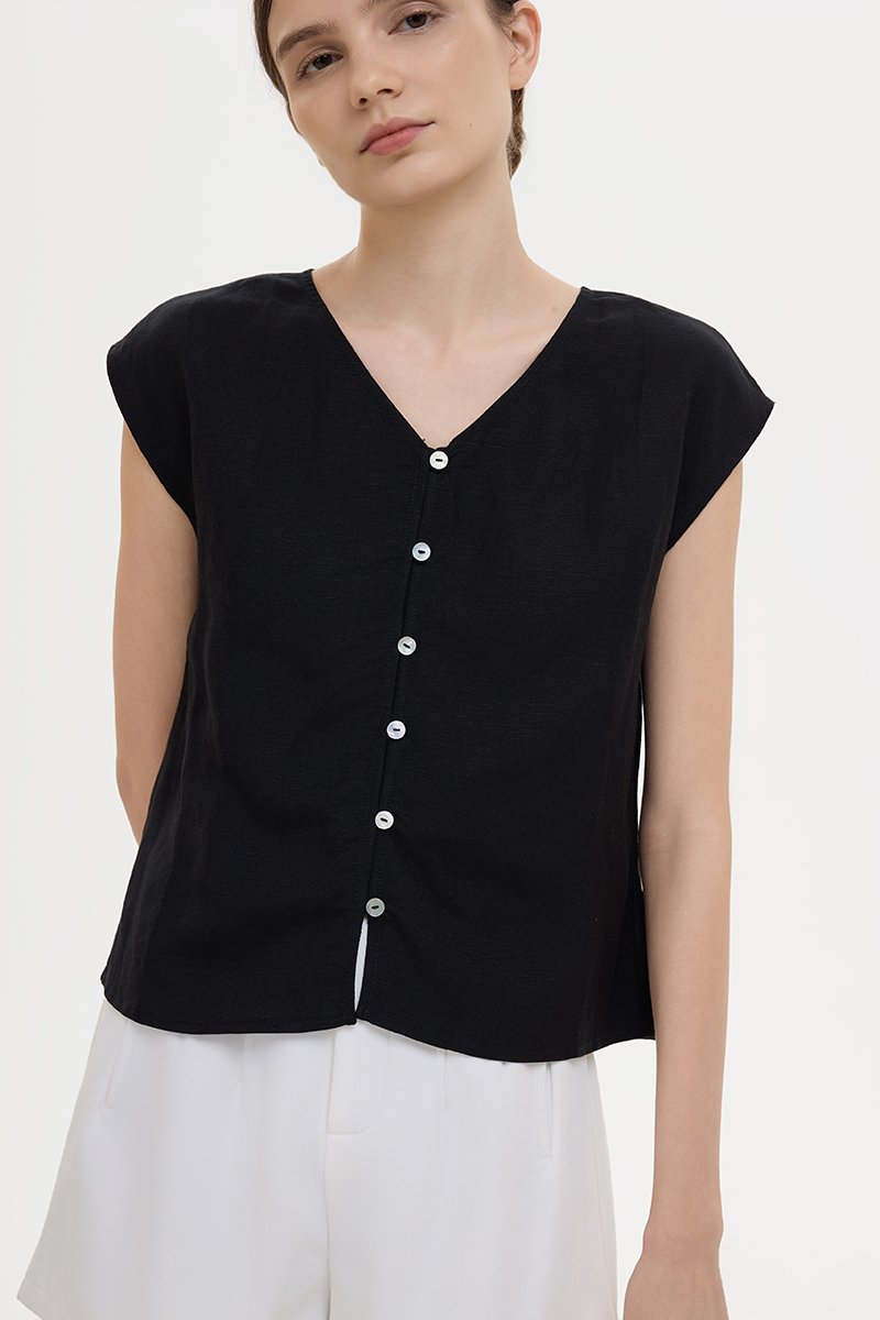 MIKELLE BUTTONDOWN LINEN TOP