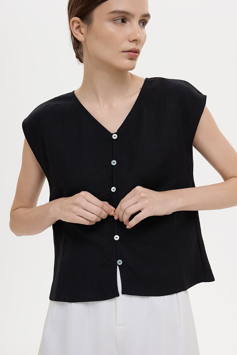 MIKELLE BUTTONDOWN LINEN TOP