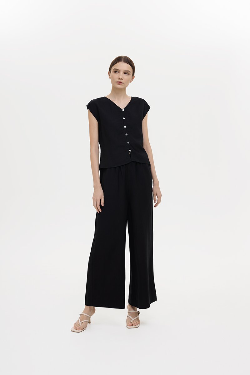 HARLEY ELASTIC WAISTBAND WIDE LEG LINEN PANTS