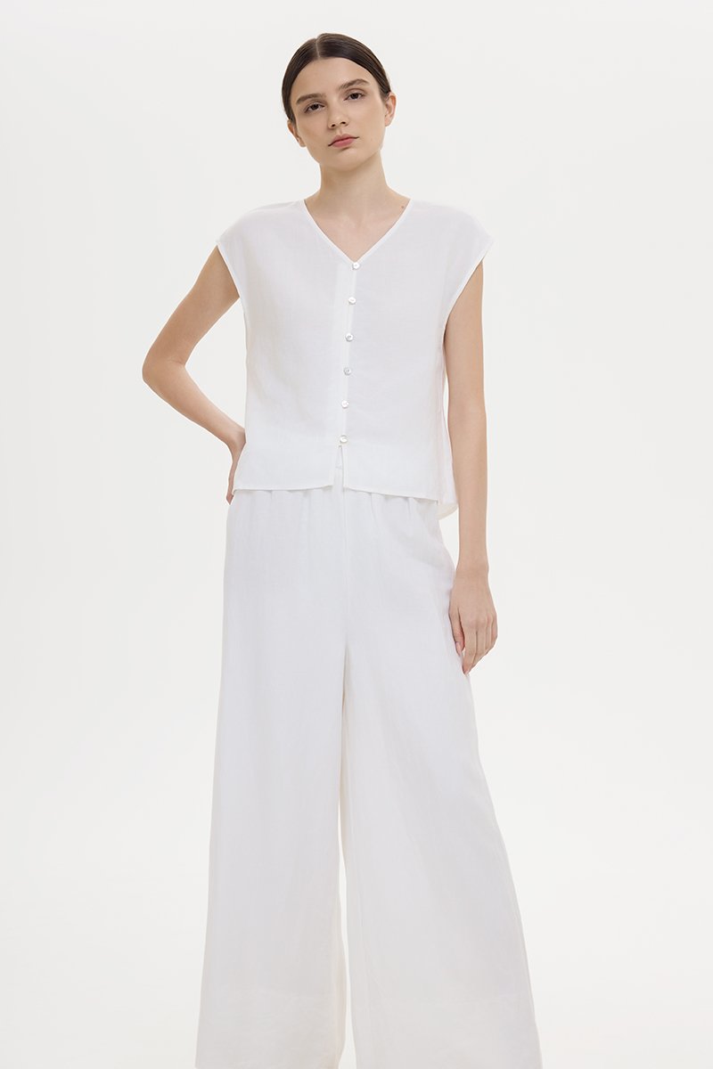 MIKELLE BUTTONDOWN LINEN TOP