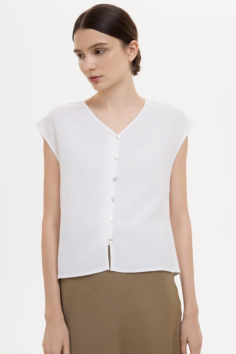 MIKELLE BUTTONDOWN LINEN TOP