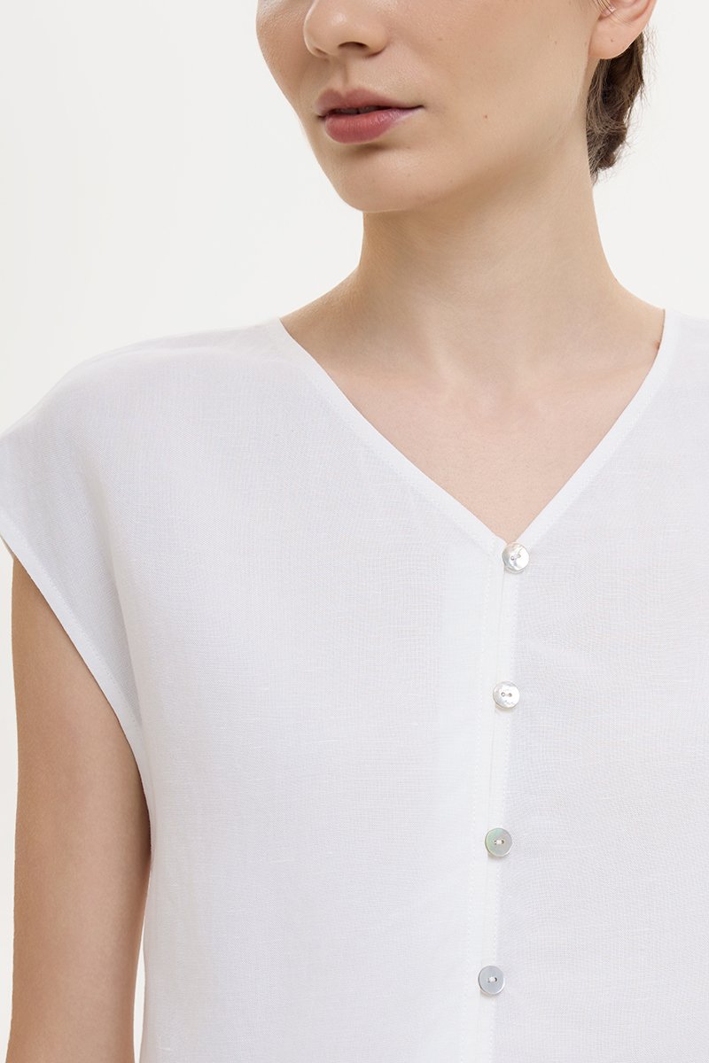 MIKELLE BUTTONDOWN LINEN TOP