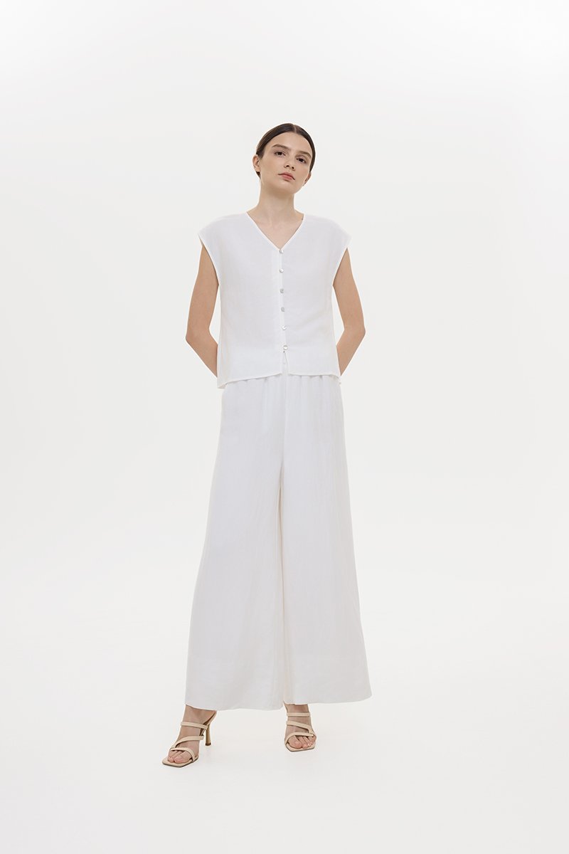 HARLEY ELASTIC WAISTBAND WIDE LEG LINEN PANTS