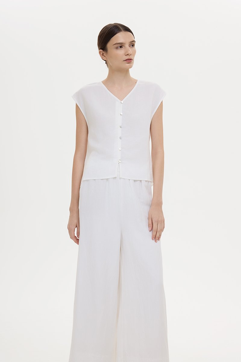 MIKELLE BUTTONDOWN LINEN TOP