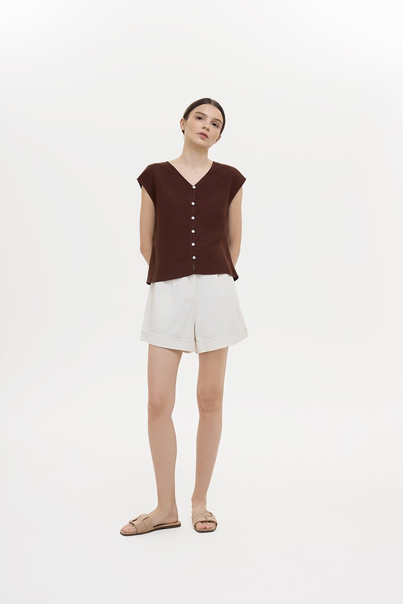 MIKELLE BUTTONDOWN LINEN TOP