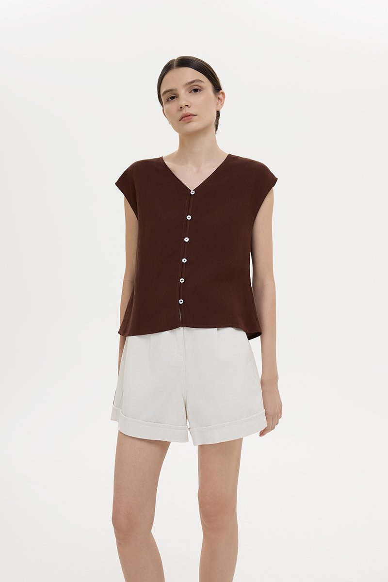 MIKELLE BUTTONDOWN LINEN TOP