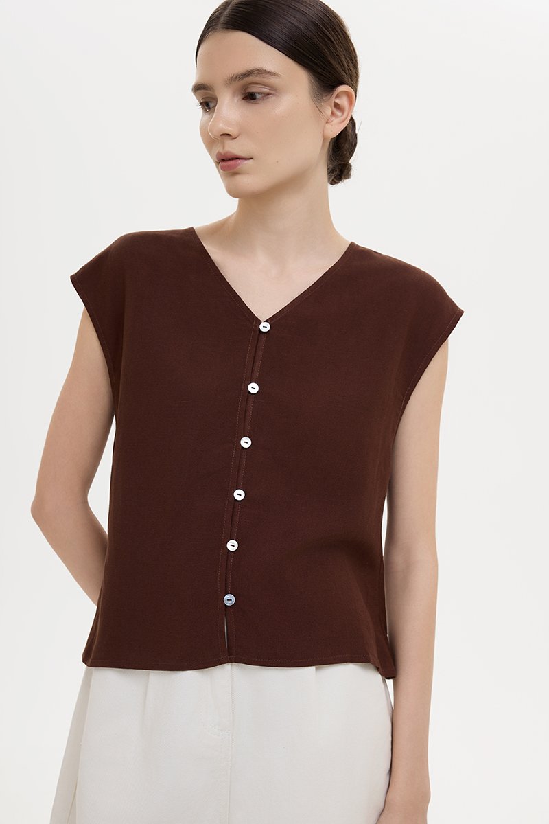 MIKELLE BUTTONDOWN LINEN TOP