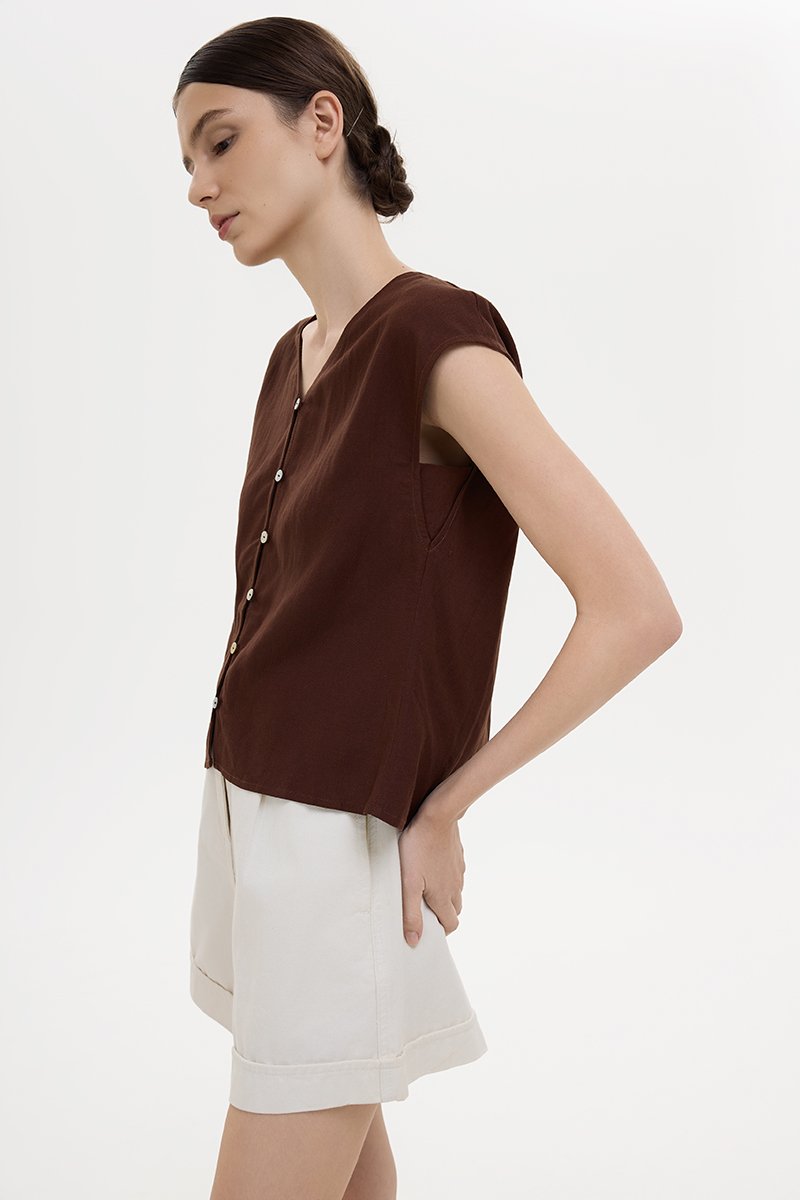 MIKELLE BUTTONDOWN LINEN TOP