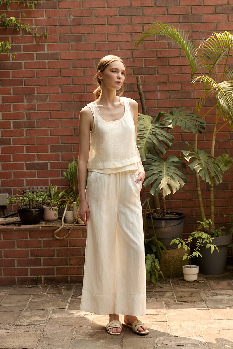 HARLEY ELASTIC WAISTBAND WIDE LEG LINEN PANTS