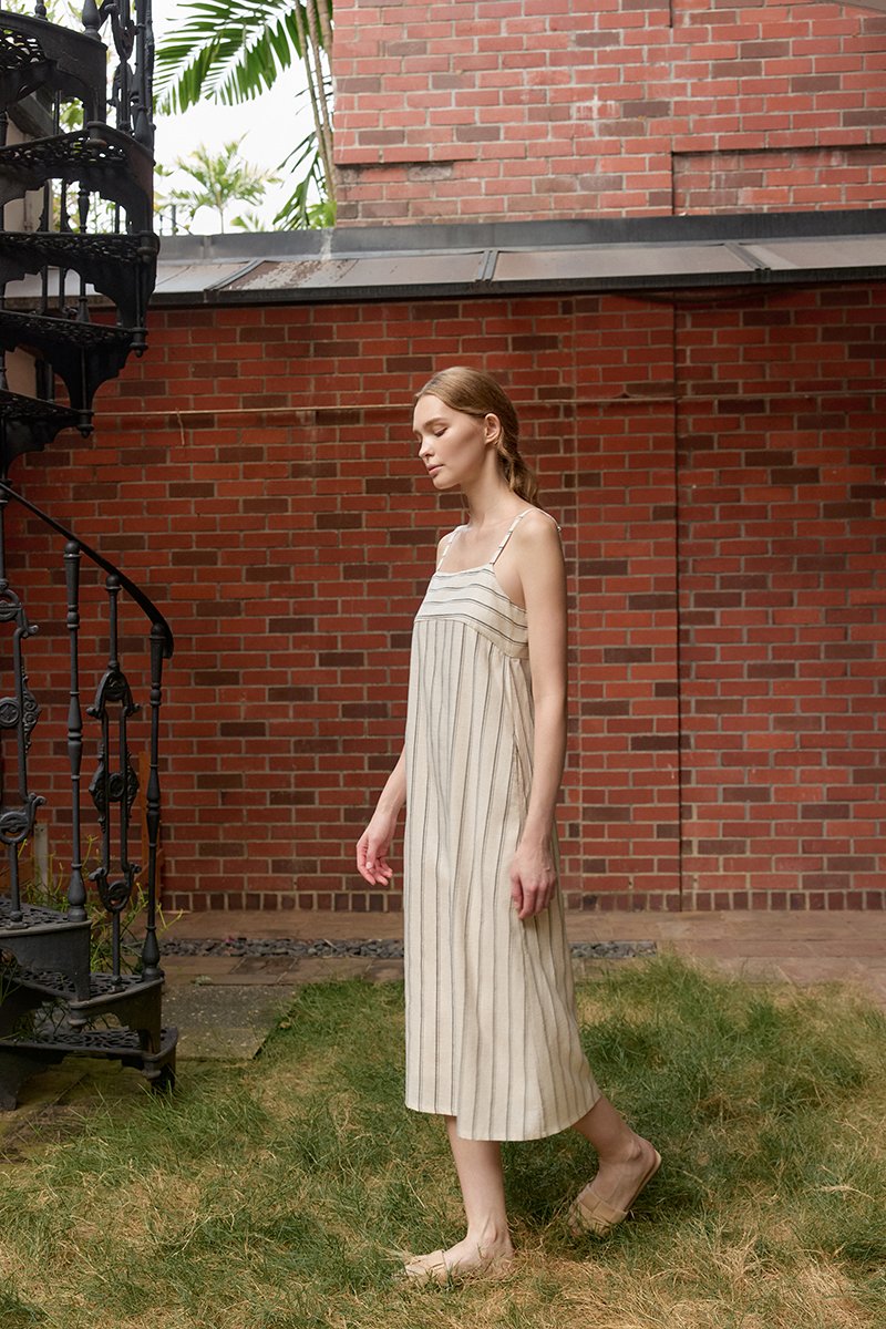 JOVY STRIPED STRAP LINEN DRESS