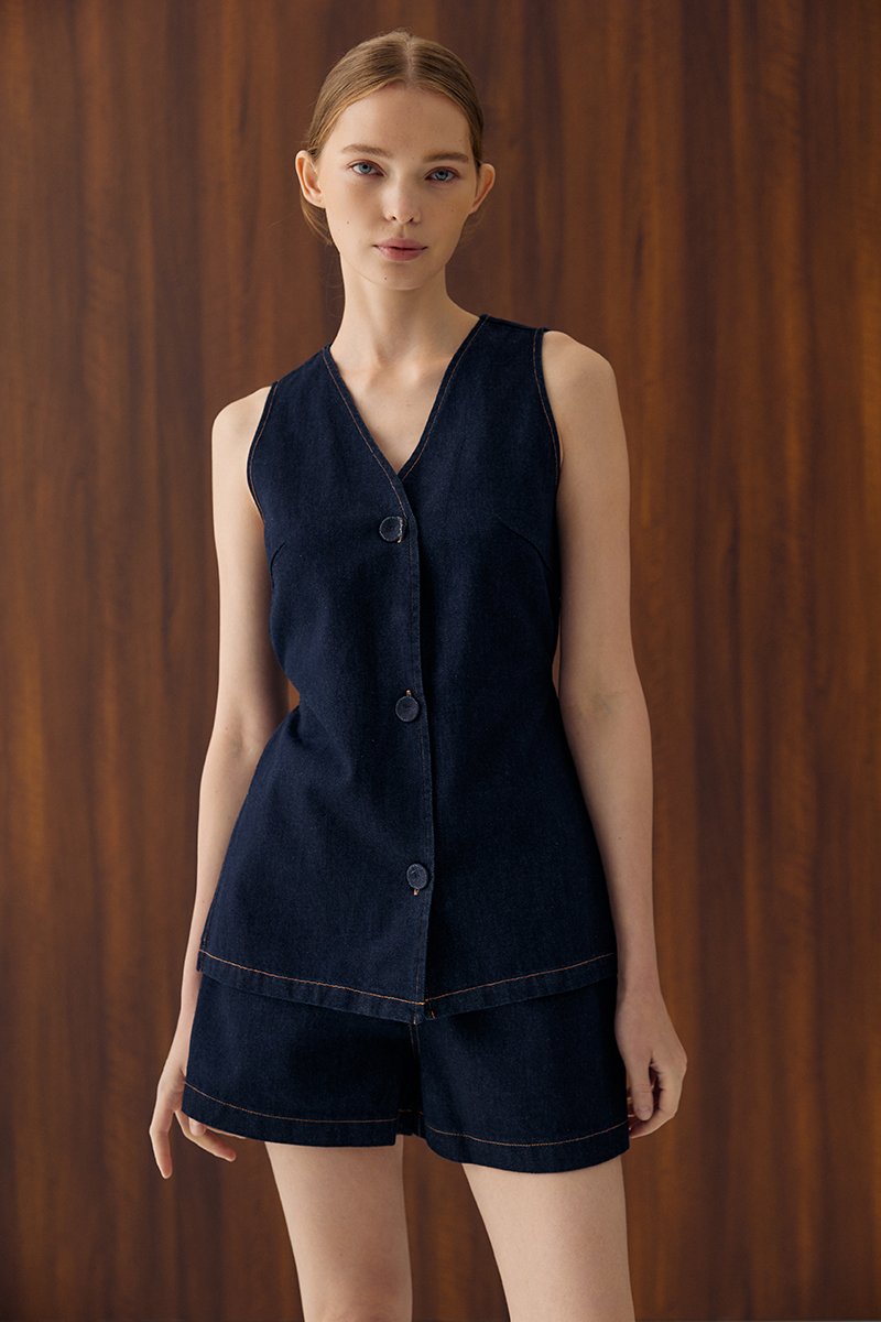 SANDLER DENIM BUTTONDOWN LONG VEST