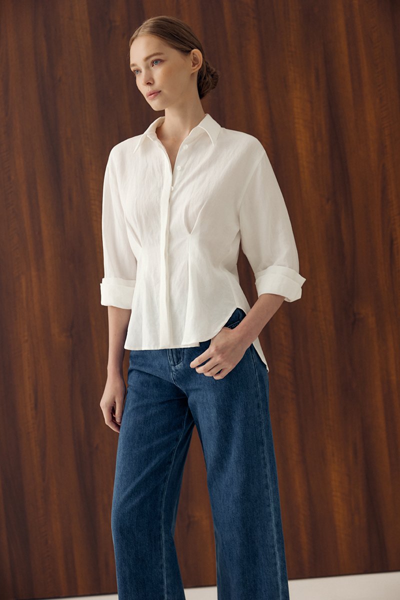 MIRELLE PLEATED WAIST LINEN SHIRT