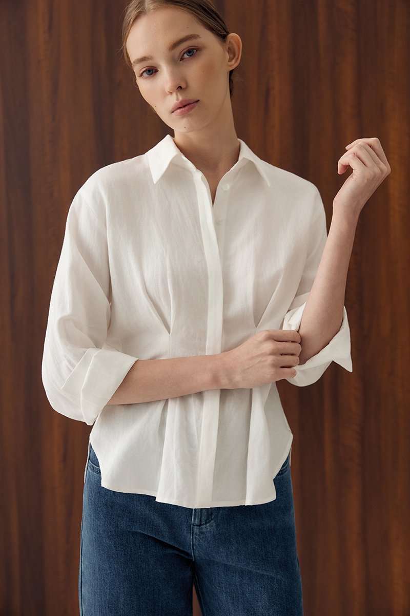 MIRELLE PLEATED WAIST LINEN SHIRT