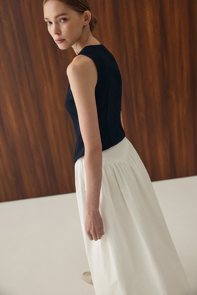 VEDA RUCHED HIGHWAIST FLARE MIDI SKIRT