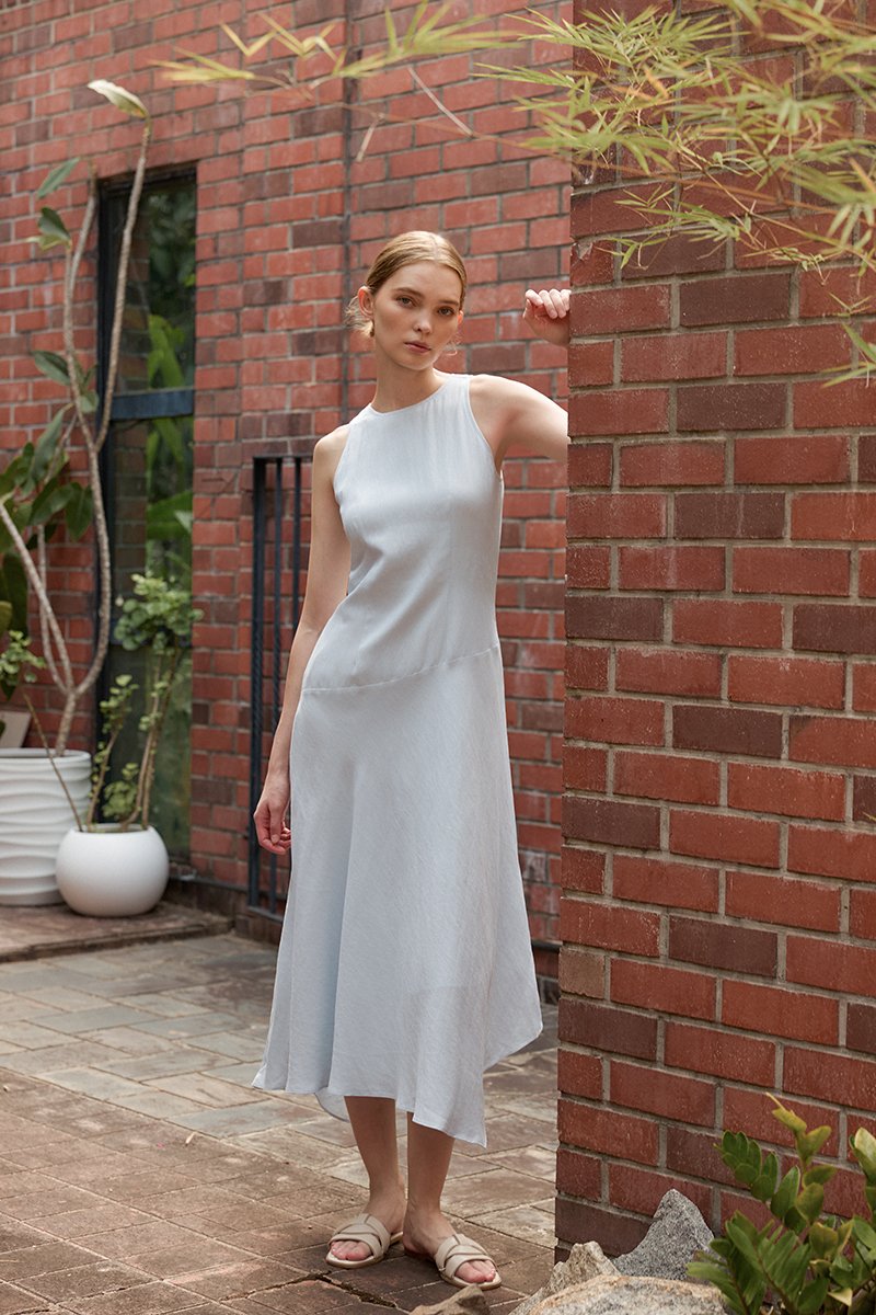 GEMMA ASYMMETRIC HEM MIDI DRESS