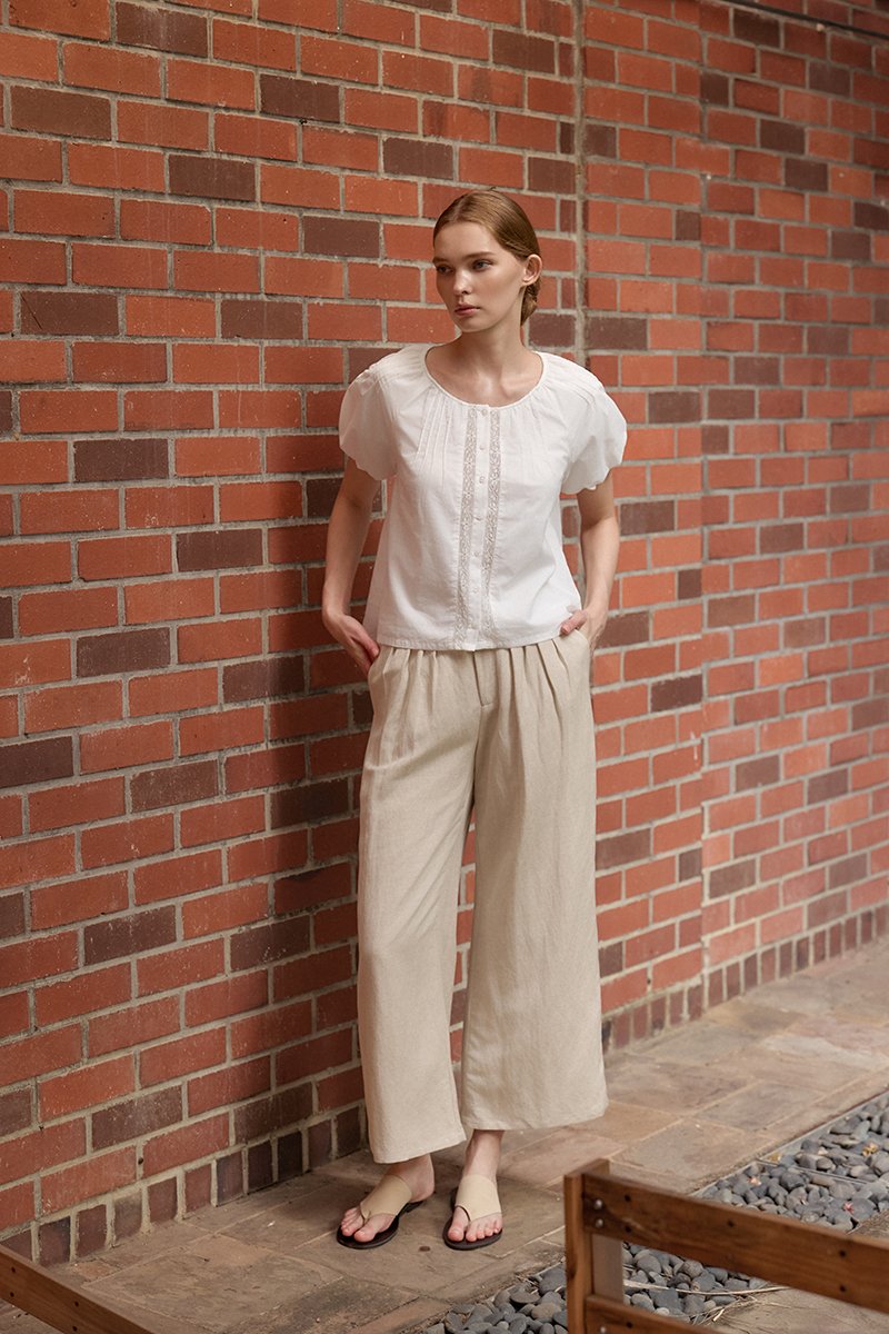 CAELIE PLEATED LINEN PANTS