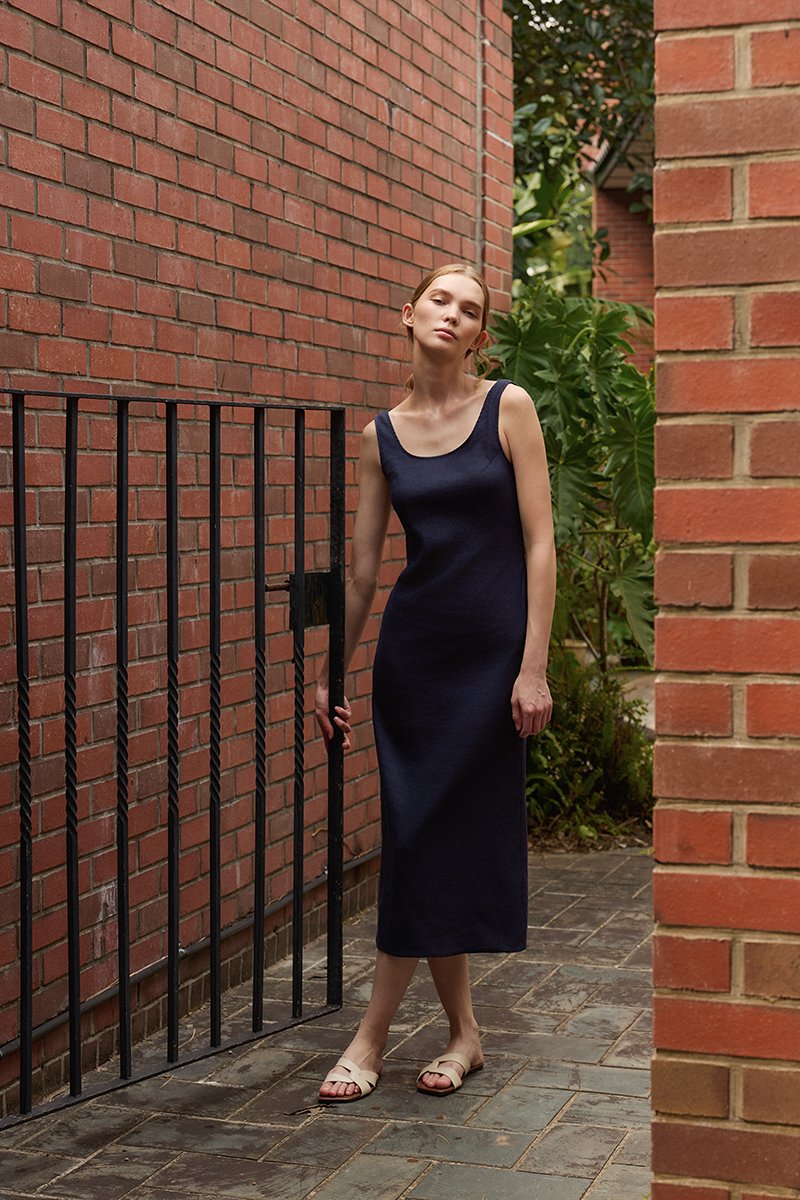 SUZY BODYCON LINEN MIDI DRESS