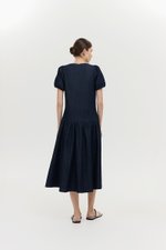 JEANIE PUFF SLEEVE DENIM MIDI DRESS