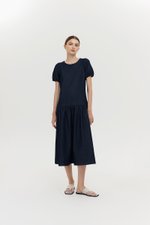 JEANIE PUFF SLEEVE DENIM MIDI DRESS