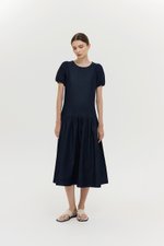 JEANIE PUFF SLEEVE DENIM MIDI DRESS