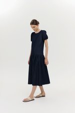 JEANIE PUFF SLEEVE DENIM MIDI DRESS
