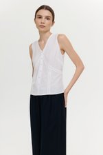 NELLIE CROCHET TRIM TIE BACK LINEN TOP