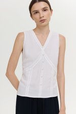 NELLIE CROCHET TRIM TIE BACK LINEN TOP
