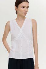 NELLIE CROCHET TRIM TIE BACK LINEN TOP