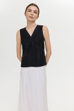 NELLIE CROCHET TRIM TIE BACK LINEN TOP