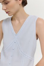 NELLIE CROCHET TRIM TIE BACK LINEN TOP