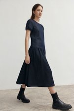 JEANIE PUFF SLEEVE DENIM MIDI DRESS
