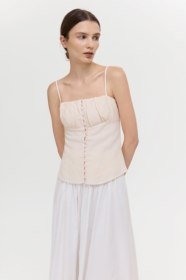 YASMINE PADDED RUCHED CAMI LINEN TOP