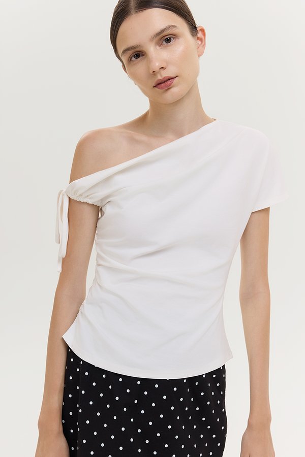 WINNIE ASYMMETRIC OFF SHOULDER RUCHED TOP