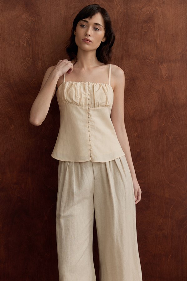 YASMINE PADDED RUCHED CAMI LINEN TOP