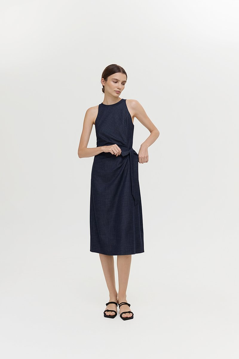 GEORGINE TIE WAIST SOFT DENIM DRESS
