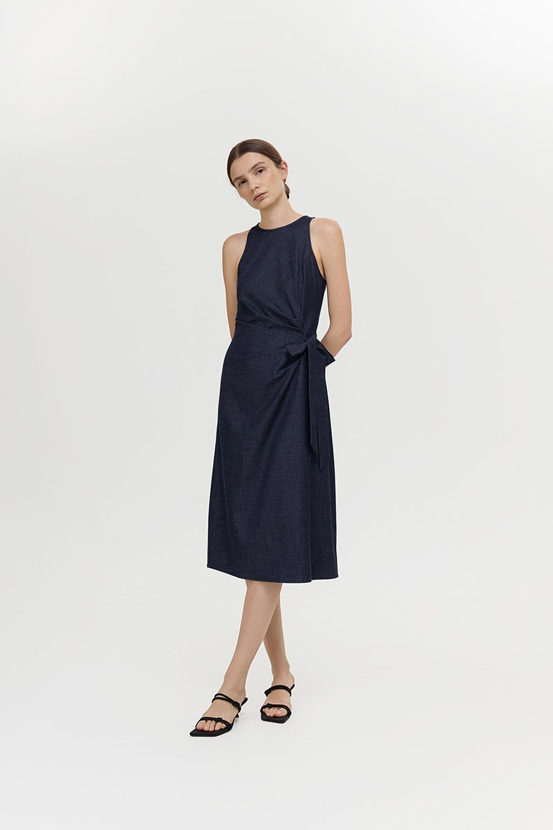 GEORGINE TIE WAIST SOFT DENIM DRESS