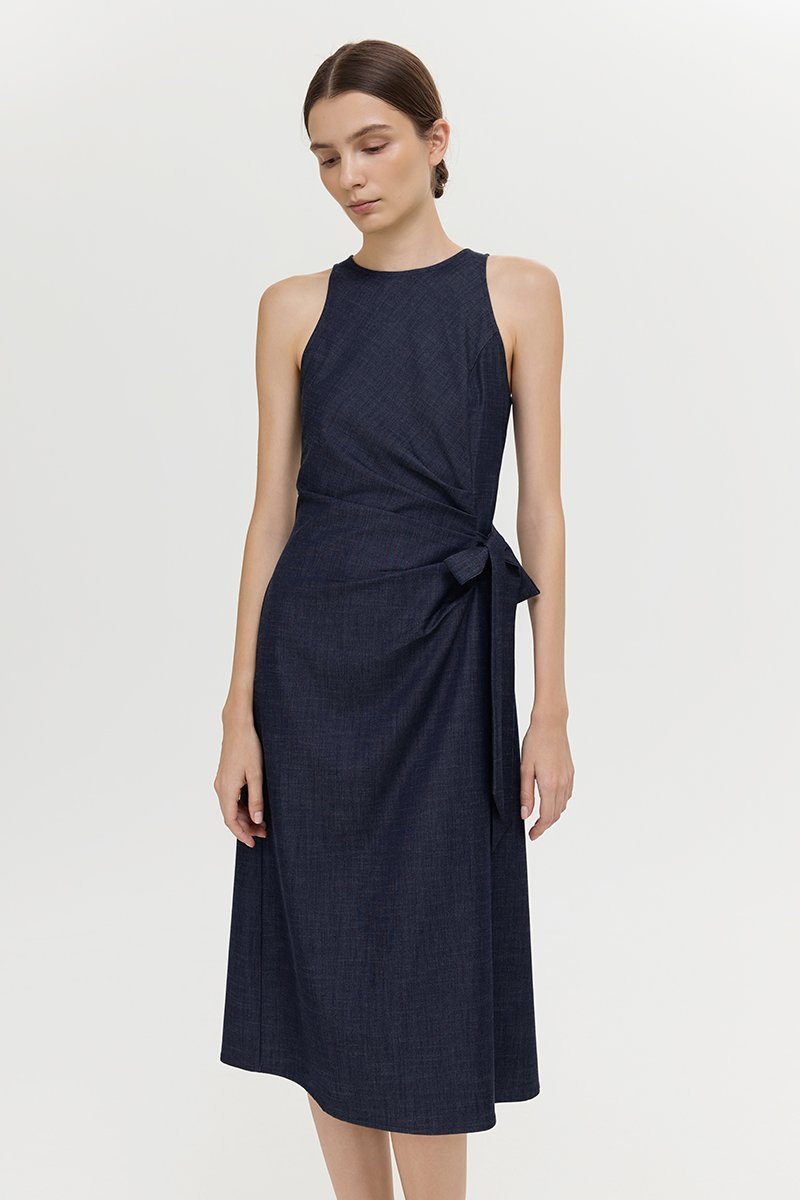GEORGINE TIE WAIST SOFT DENIM DRESS