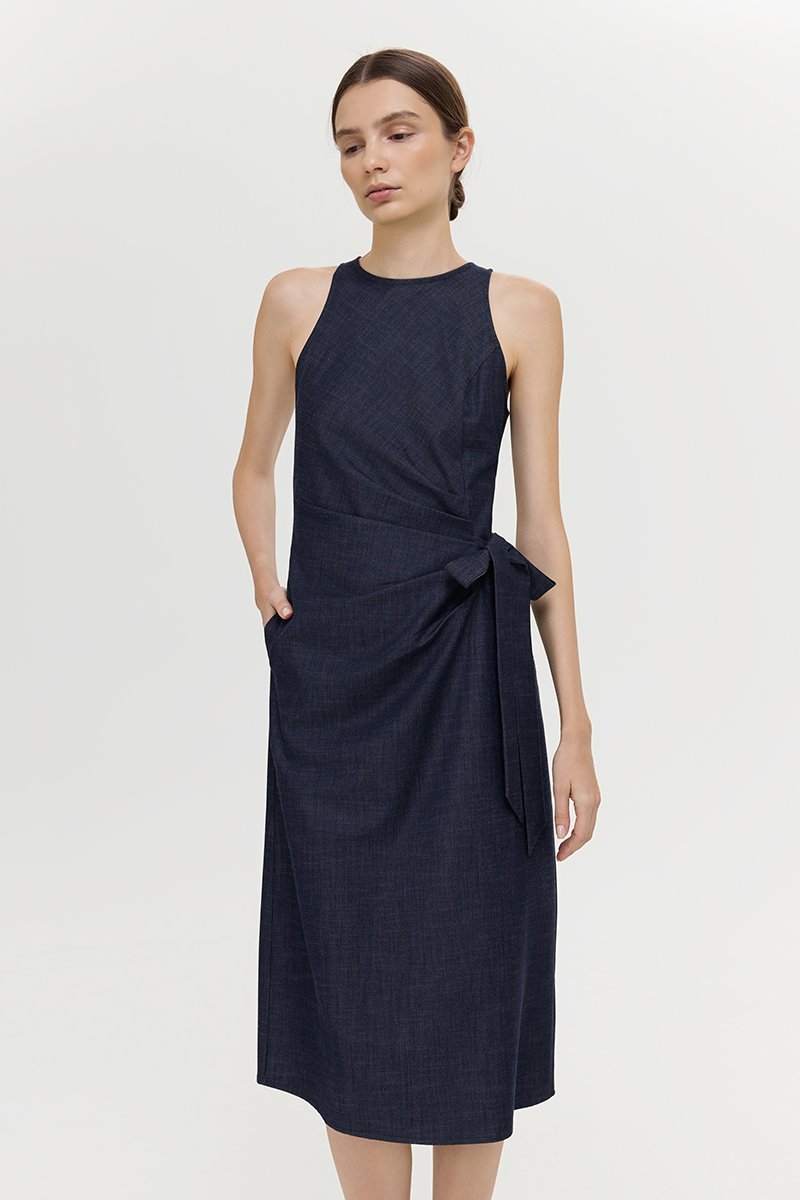 GEORGINE TIE WAIST SOFT DENIM DRESS